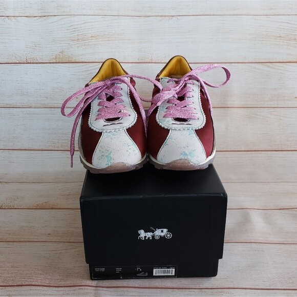 Coach Printed Suede Fringe Satin Metallic Sneakers Women's Size 7B Walking - Picture 3 of 14